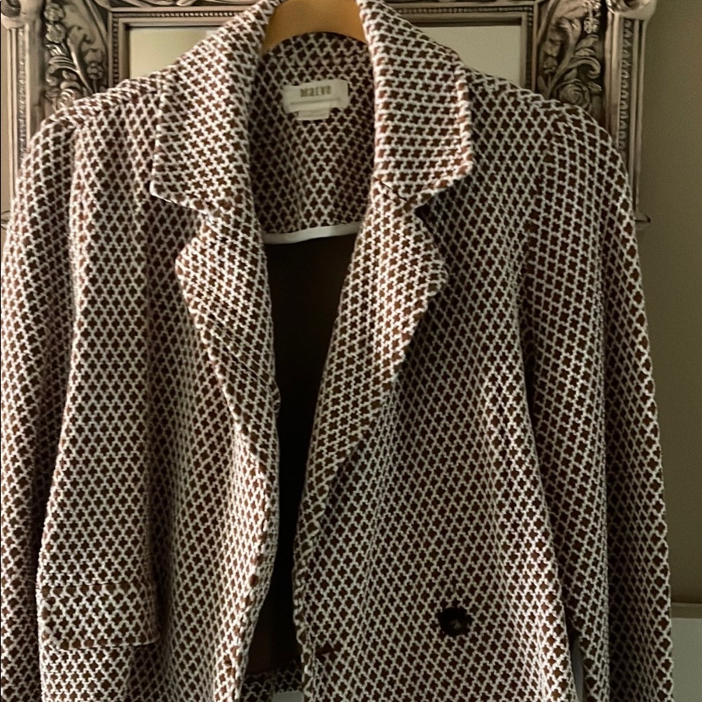 Anthropologie Maeve Brown and White Women's lightweight cropped  Jacket